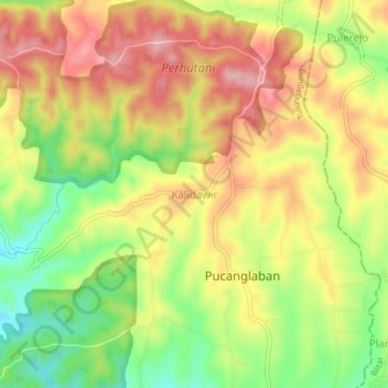 Mapa topográfico Kalidawir, altitud, relieve