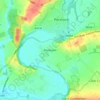 Mapa topográfico Pensham, altitud, relieve