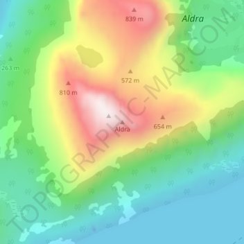 Mapa topográfico Aldra, altitud, relieve