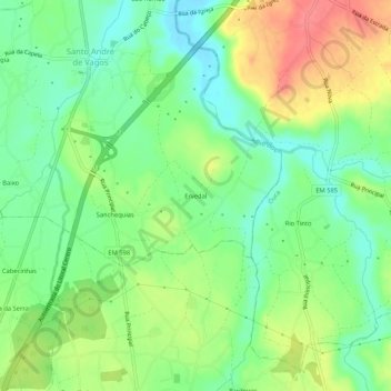 Mapa topográfico Ervedal, altitud, relieve
