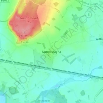 Mapa topográfico Upton Magna, altitud, relieve