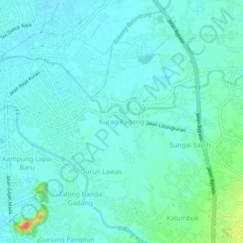 Mapa topográfico Kurao Pagang, altitud, relieve