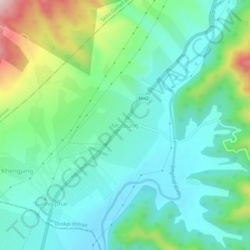 Mapa topográfico Motbung, altitud, relieve