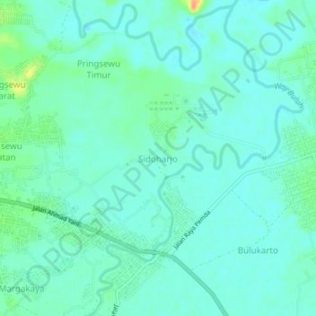 Mapa topográfico Sidoharjo, altitud, relieve