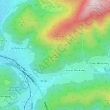 Mapa topográfico Kessing, altitud, relieve