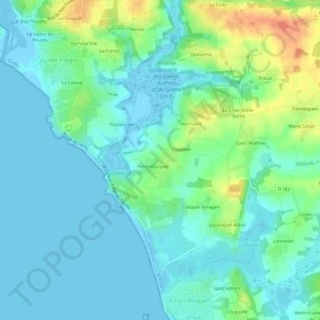 Mapa topográfico Kergaher, altitud, relieve