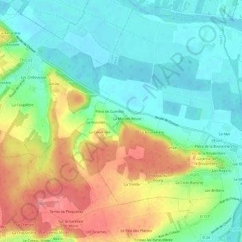 Mapa topográfico Les Jouanneaux, altitud, relieve