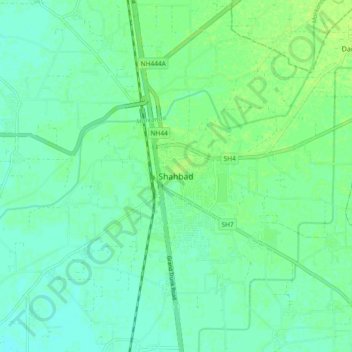 Mapa topográfico Shahbad, altitud, relieve
