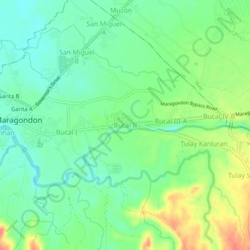 Mapa topográfico Bucal II, altitud, relieve