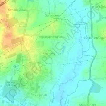Mapa topográfico Kannamangala, altitud, relieve