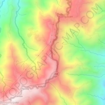 Mapa topográfico Lengaoan, altitud, relieve