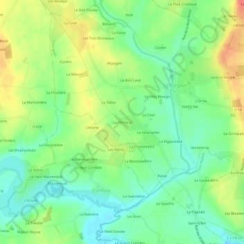 Mapa topográfico La Pêcherie, altitud, relieve