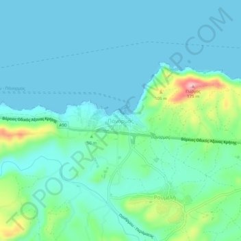 Mapa topográfico Panormos, altitud, relieve