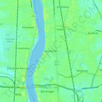 Mapa topográfico Kamarhati, altitud, relieve