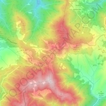 Mapa topográfico Consuma, altitud, relieve