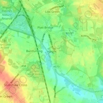 Mapa topográfico Abram, altitud, relieve