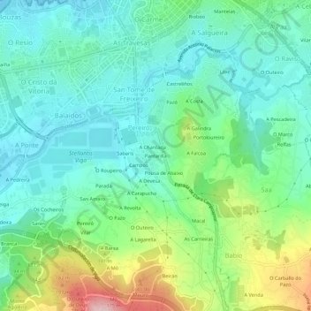 Mapa topográfico Pardarilla, altitud, relieve