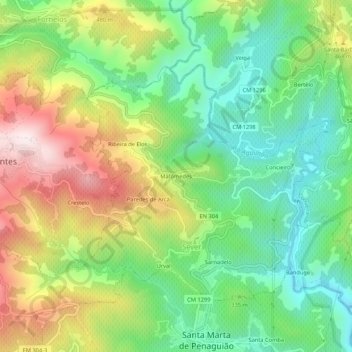 Mapa topográfico Mafómedes, altitud, relieve