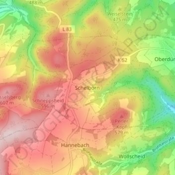 Mapa topográfico Schelborn, altitud, relieve