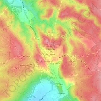 Mapa topográfico Derrière les Aires, altitud, relieve