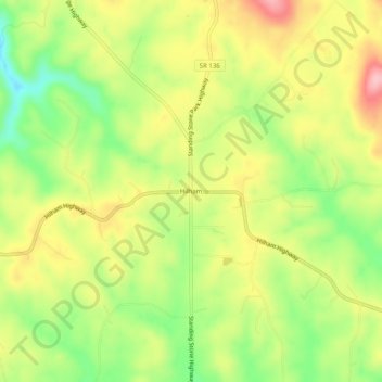 Mapa topográfico Hilham, altitud, relieve