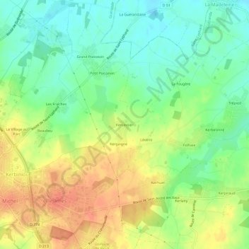 Mapa topográfico Kercassier, altitud, relieve