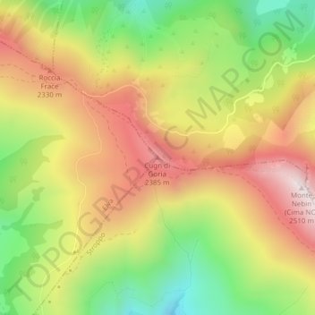 Mapa topográfico Cugn di Goria, altitud, relieve