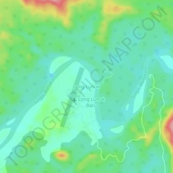 Mapa topográfico Long Lunuk, altitud, relieve