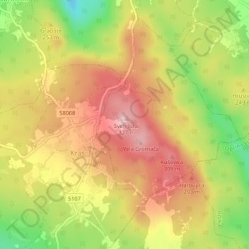 Mapa topográfico Dolovo, altitud, relieve