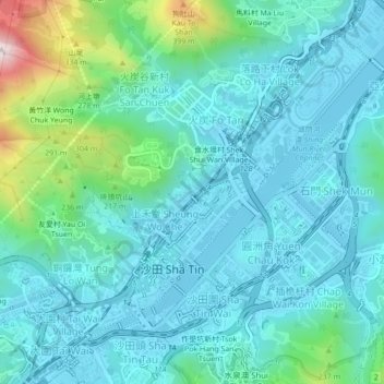 Mapa topográfico Ha Wo Che, altitud, relieve