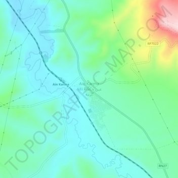 Mapa topográfico Ain Karma, altitud, relieve