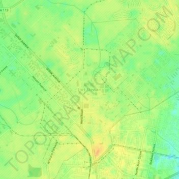 Mapa topográfico Fort Stewart, altitud, relieve
