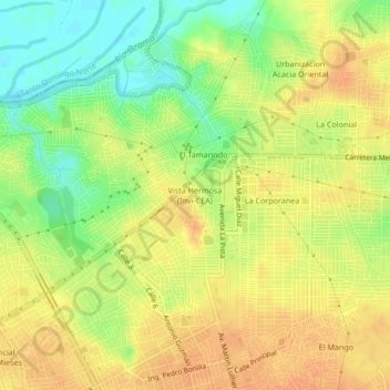 Mapa topográfico Vista Hermosa (Invi-CEA), altitud, relieve