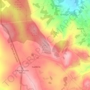 Mapa topográfico Corno do Boi, altitud, relieve