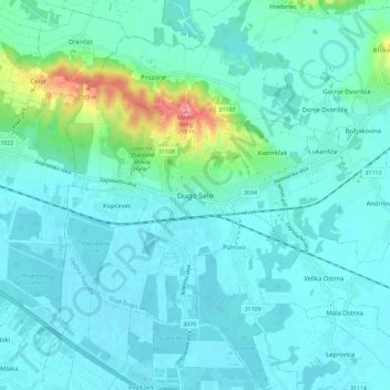 Mapa topográfico Dugo Selo, altitud, relieve