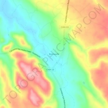 Mapa topográfico Rocheachi, altitud, relieve