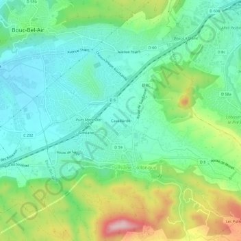 Mapa topográfico Cavaillarde, altitud, relieve