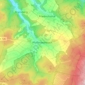 Mapa topográfico Pfaffenwiesbach, altitud, relieve