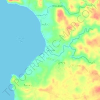 Mapa topográfico Baruan, altitud, relieve