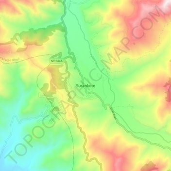 Mapa topográfico Surankote, altitud, relieve