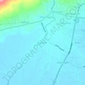 Mapa topográfico Babalan, altitud, relieve