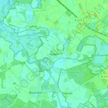 Mapa topográfico Huden, altitud, relieve