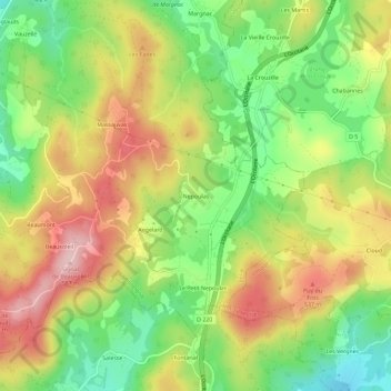 Mapa topográfico Népoulas, altitud, relieve