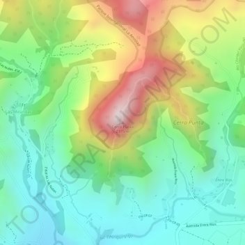 Mapa topográfico Cerro Punta, altitud, relieve
