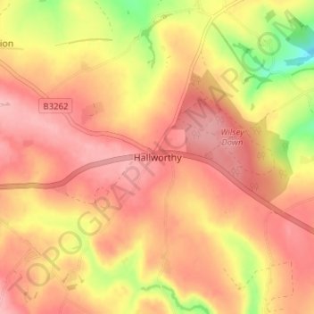 Mapa topográfico Hallworthy, altitud, relieve