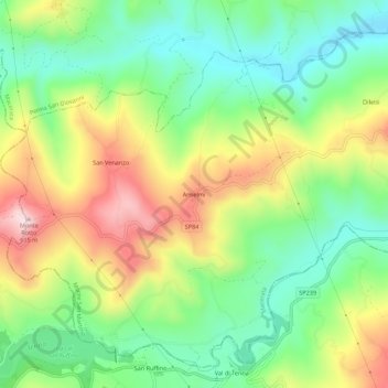 Mapa topográfico Anselmi, altitud, relieve