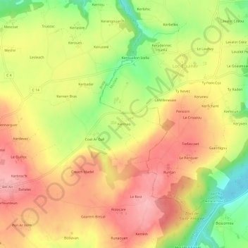 Mapa topográfico Kermao, altitud, relieve