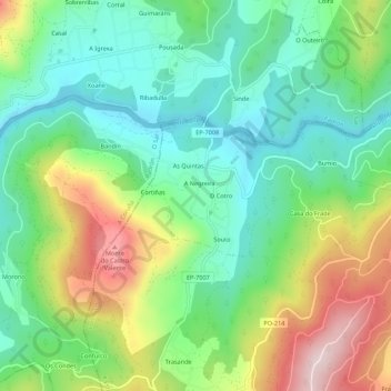 Mapa topográfico Paraño, altitud, relieve