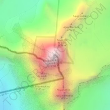 Mapa topográfico Monte Fitz Roy, altitud, relieve