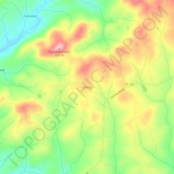 Mapa topográfico Loving, altitud, relieve